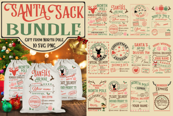 Christmas Santa Sack SVG Bundle: Graphics for Crafts