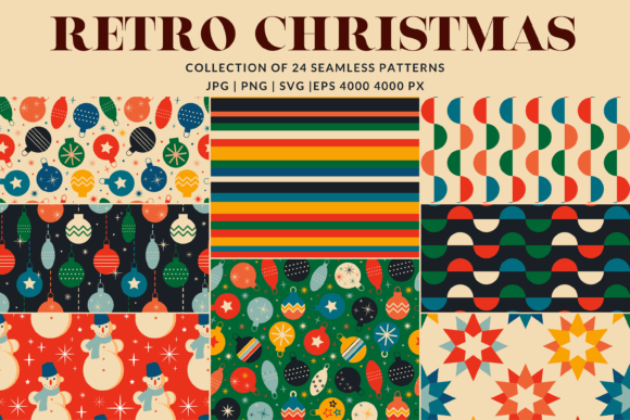 Retro Christmas Patterns Set: Graphics & Illustrations