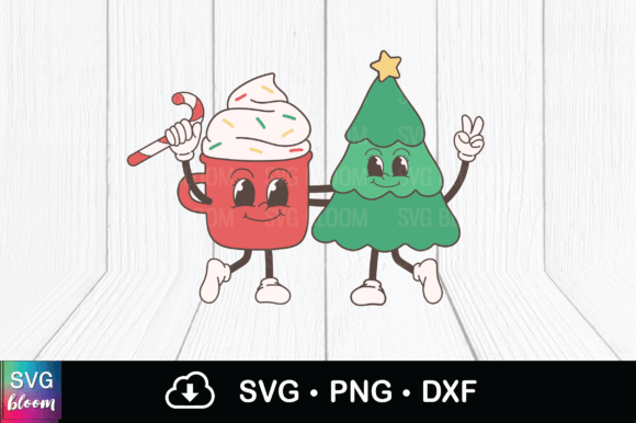 Retro Christmas Tree and Cup Character Graphics