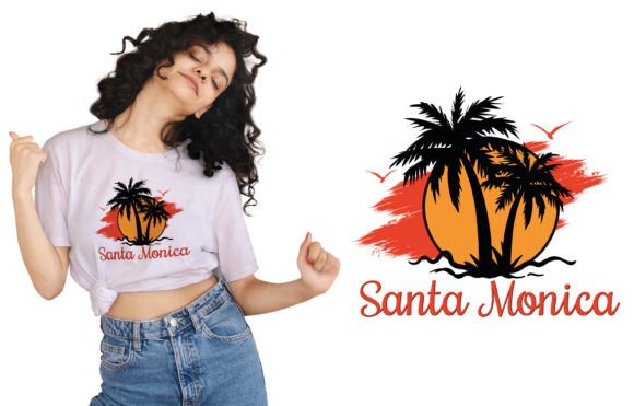 Santa Monica Beach Typography T-shirt Graphics